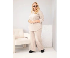 Moteriškas Plus Size komplektas iš viskozės aksomo, smėlio spalvos