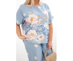 Moteriškas Plus Size komplektas su gėlėmis, mėlynos spalvos