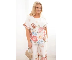 Moteriškas Plus Size komplektas su gėlių raštu, fuksijos spalvos