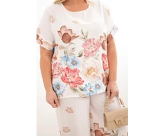 Moteriškas Plus Size komplektas su gėlių raštu, fuksijos spalvos