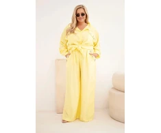 Moteriškas Plus Size komplektas su marškiniais ir plačiomis kelnėmis, geltonas