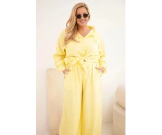 Moteriškas Plus Size komplektas su marškiniais ir plačiomis kelnėmis, geltonas