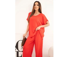 Moteriškas Plus Size komplektas su palaidine ir plačiomis kelnėmis, raudonas