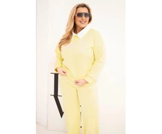 Moteriškas Plus Size komplektas su plačiomis kelnėmis ir apykakle, geltonos spalvos