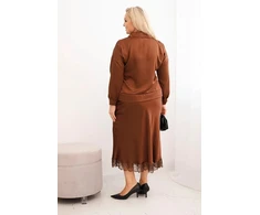 Moteriškas Plus Size komplektas su satino blizgesiu ir nėriniais, kapučino spalvos