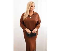 Moteriškas Plus Size komplektas su satino blizgesiu ir nėriniais, kapučino spalvos