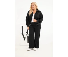 Moteriškas Plus Size komplektas su užtrauktuku ir plačiomis kelnėmis, juodas