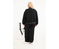 Moteriškas Plus Size komplektas su užtrauktuku ir plačiomis kelnėmis, juodas