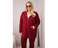 Moteriškas Plus Size laisvalaikio komplektas su džemperiu ir kelnėmis, burgundiškas