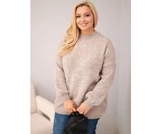 Moteriškas Plus Size laisvo kirpimo megztinis, kapučino spalvos