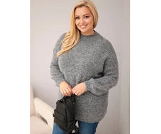 Moteriškas Plus Size laisvo kirpimo megztinis, pilkos spalvos