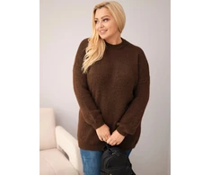Moteriškas Plus Size laisvo kirpimo megztinis, rudas