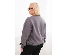 Moteriškas Plus Size medvilninis džemperis su apvalia iškirpte, grafito spalvos