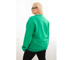 Moteriškas Plus Size medvilninis džemperis su apvalia iškirpte, žalios spalvos
