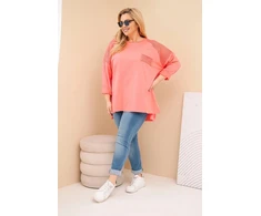 Moteriškas Plus Size medvilninis džemperis su raštu, persikų spalvos