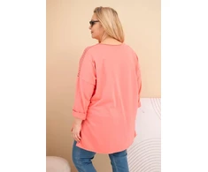 Moteriškas Plus Size medvilninis džemperis su raštu, persikų spalvos