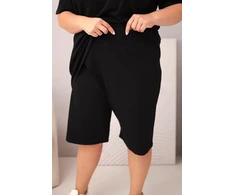Moteriškas Plus Size medvilninis komplektas su palaidine ir šortais, juodas