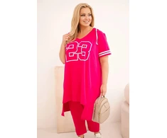Moteriškas Plus Size medvilninis komplektas su gobtuvu ir kelnėmis, fuksijos spalvos