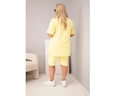 Moteriškas Plus Size medvilninis komplektas su palaidine ir šortais, geltonas