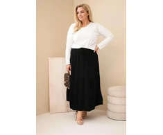 Moteriškas Plus Size medvilninis muslino sijonas su raukiniais ir gumyte juosmenyje, juodas