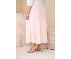 Moteriškas Plus Size medvilninis muslino sijonas su raukiniais ir elastiniu juosmeniu, šviesiai rožinis