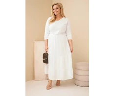 Moteriškas Plus Size medvilninis muslino sijonas su raukiniais ir tampriu juosmeniu, baltas