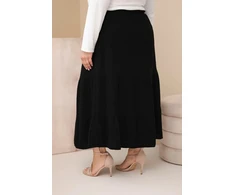 Moteriškas Plus Size medvilninis muslino sijonas su raukiniais ir gumyte juosmenyje, juodas
