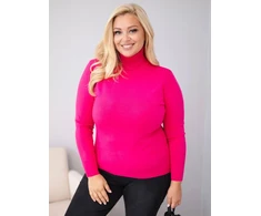 Moteriškas Plus Size megztinis aukštu kaklu, fuksijos spalvos