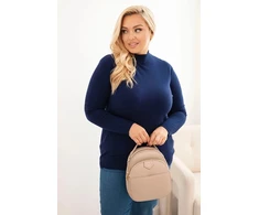 Moteriškas Plus Size megztinis aukštu kaklu, tamsiai mėlynas
