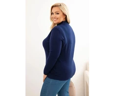 Moteriškas Plus Size megztinis aukštu kaklu, tamsiai mėlynas