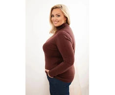 Moteriškas Plus Size megztinis aukštu kaklu, rudas