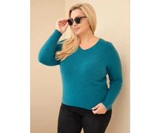 Moteriškas Plus Size megztinis iš baby alpakos, tamsiai mėlynas