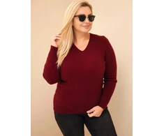 Moteriškas Plus Size megztinis iš baby alpakos, burgundiškos spalvos