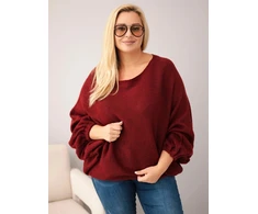 Moteriškas Plus Size megztinis laisvo kirpimo, bordo spalvos