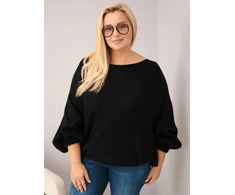 Moteriškas Plus Size megztinis laisvo kirpimo, juodos spalvos