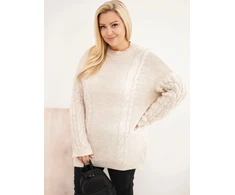 Moteriškas Plus Size megztinis pynių raštu, smėlio spalvos