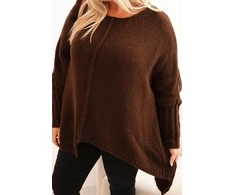 Moteriškas Plus Size megztinis su akrilu, laisvo kirpimo, 3/4 rankovėmis, rudas
