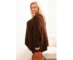 Moteriškas Plus Size megztinis su akrilu, laisvo kirpimo, 3/4 rankovėmis, rudas