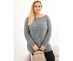Moteriškas Plus Size megztinis su ažūriniu raštu, pilkas