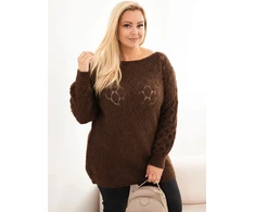 Moteriškas Plus Size megztinis su ažūriniu raštu, rudas