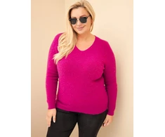 Moteriškas Plus Size megztinis su baby alpaka, tamsiai violetinis