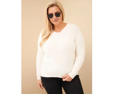 Moteriškas Plus Size megztinis su baby alpaka, ekru spalvos