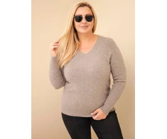 Moteriškas Plus Size megztinis su baby alpaka, fango spalvos