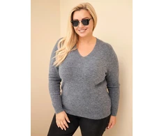 Moteriškas Plus Size megztinis su baby alpaka, pilkos spalvos