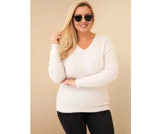 Moteriškas Plus Size megztinis su baby alpaka, smėlio spalvos