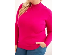 Moteriškas Plus Size megztinis su golfu, fuksijos spalvos