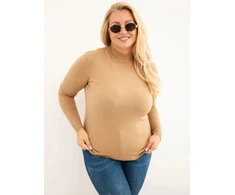 Moteriškas Plus Size megztinis su golfu, kapučino spalvos