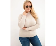 Moteriškas Plus Size megztinis su golfu, smėlio spalvos