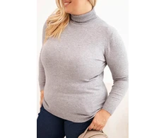 Moteriškas Plus Size megztinis su golfu, pilkas