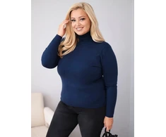 Moteriškas Plus Size megztinis su golfu, tamsiai mėlynas